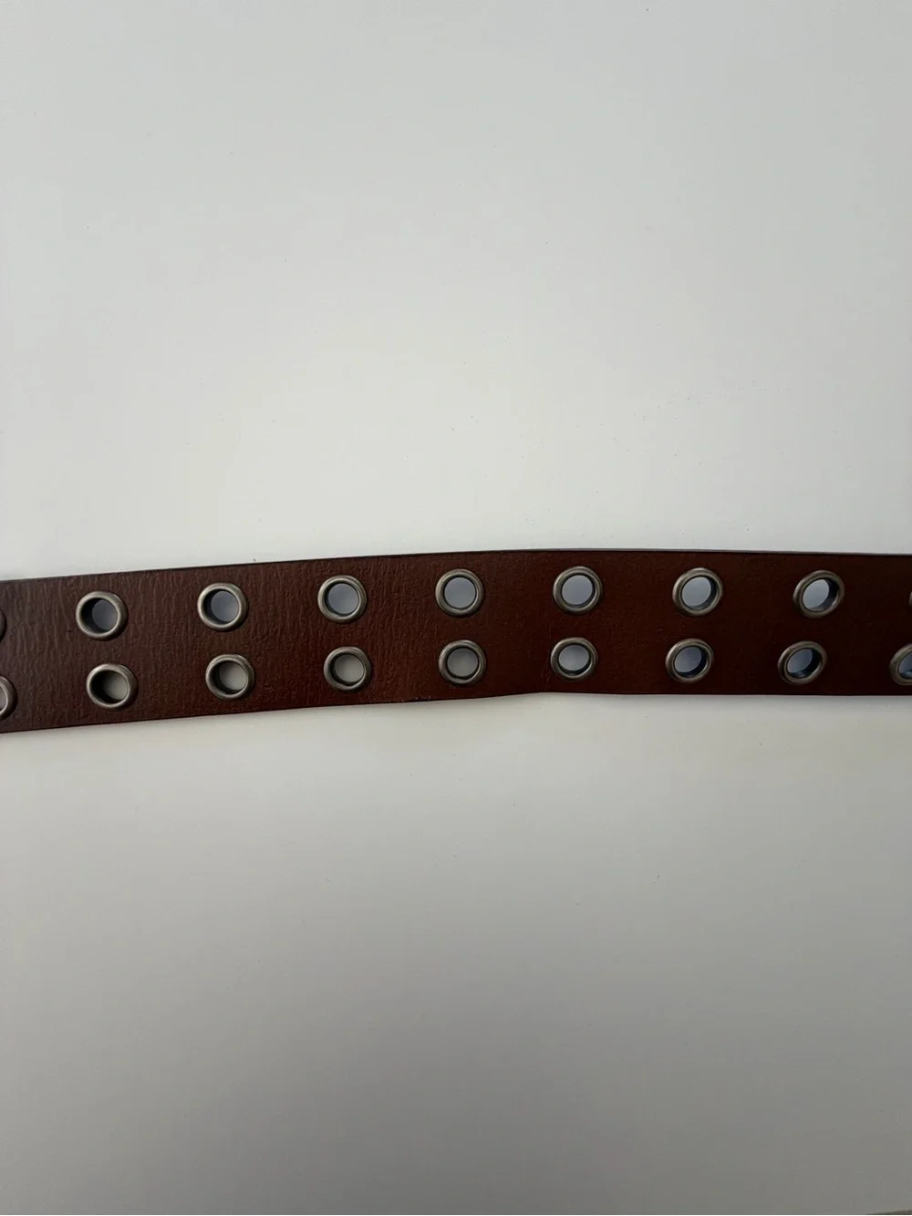 Brown Genuine Leather Studded Belt Hammered Silver-Tone Buckle 42”